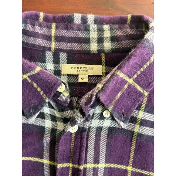 Burberry London womens purple plaid flannel size XL 100% cotton - Picture 2 of 6